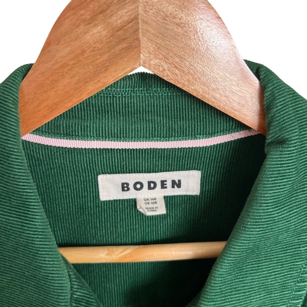 Boden Flora Dark Green Cord Button Long Sleeve Shirt Dress SZ 10R Fall Corduroy - Picture 8 of 13